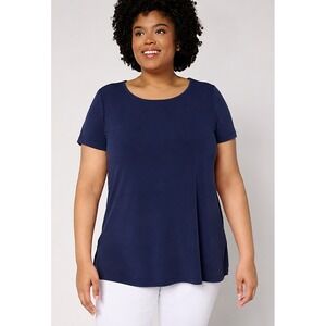 Susan Graver Modern Essentials Liquid Knit A-Line Top Navy, Large